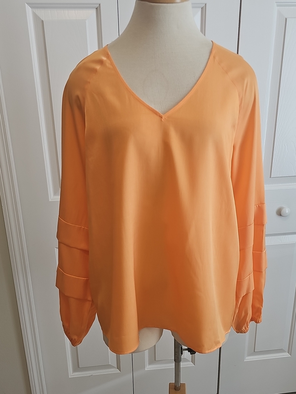 Worthington NWT Women’s V-Neck Long Sleeve Blouse - PEACH color. Large
